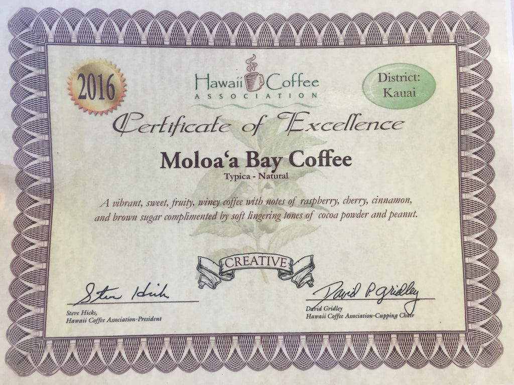 Moloa'a Bay Coffee Named HCA Cupping Competition Kaua'i District Winner